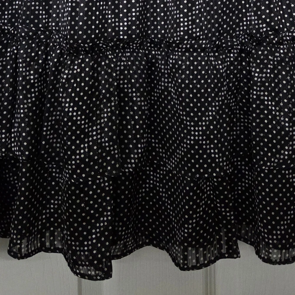 J. Crew Factory Black & White Polka Dot A-Line Ruffle Tiered Party Skirt Large